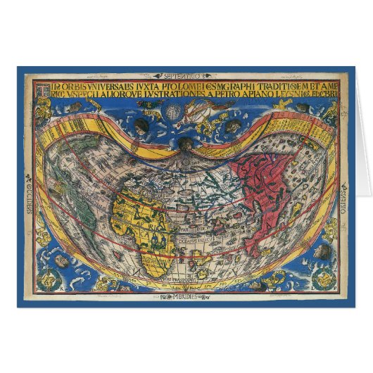 アンティークハート形の世界地図by Peter Apian 1520 (正面横)
