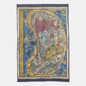 アンティークハート形の世界地図by Peter Apian 1520 キッチンタオル (縦)