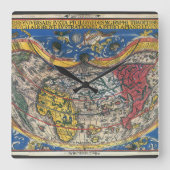 アンティークハート形の世界地図by Peter Apian 1520 スクエア壁時計 (正面)