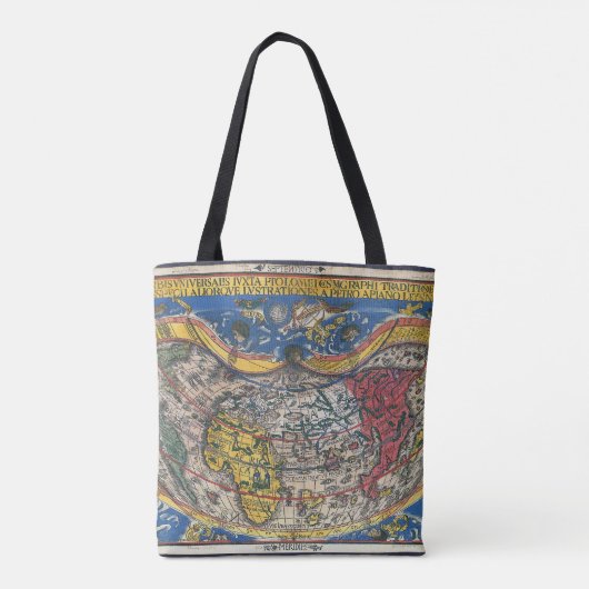 アンティークハート形の世界地図by Peter Apian 1520 トートバッグ (裏面)