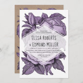 アンティークバイオレットバラヴィンテージ結婚式フローラ 招待状 (正面/裏面)