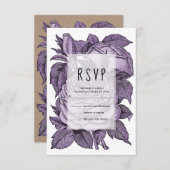 アンティークバイオレットバラヴィンテージ結婚式フローラRSVP 出欠カード (正面/裏面)