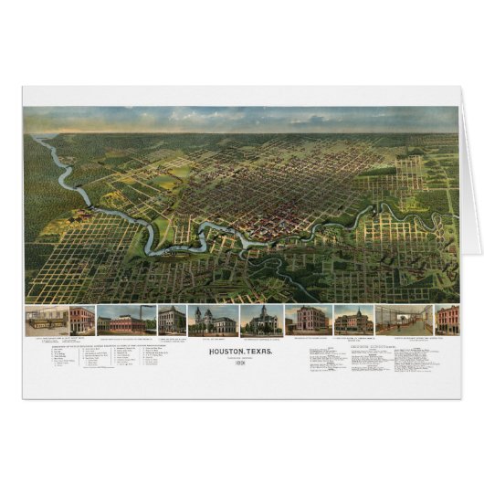 アンティークバッファロー川のあるテキサス州，ヒューストンの地図 (正面横)