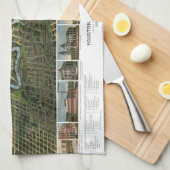 アンティークバッファロー川のあるテキサス州，ヒューストンの地図 キッチンタオル (四つ折り)