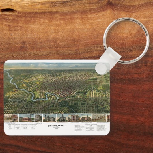アンティークバッファロー川のあるテキサス州,ヒューストンの地図 キーホルダー (正面)