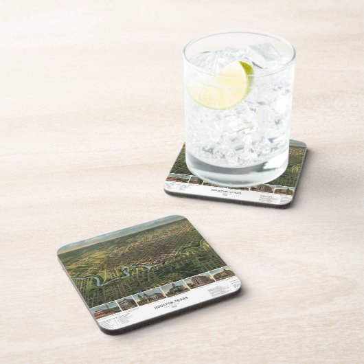 アンティークバッファロー川のあるテキサス州,ヒューストンの地図 コースター (右側)