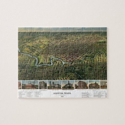 アンティークバッファロー川のあるテキサス州,ヒューストンの地図 ジグソーパズル (横)