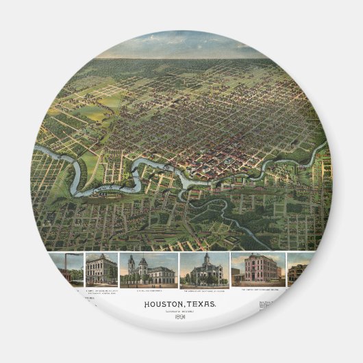 アンティークバッファロー川のあるテキサス州,ヒューストンの地図 マグネット (正面)