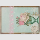 アンティークバラと時計とピンクレースの花瓶 薄葉紙 (正面)