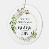 アンティークバラの初めてのクリスマスはミスター・アンド・ミセス セラミックオーナメント (左)
