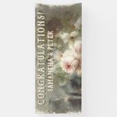 アンティークバラエレガントソフトピンク水カラーフローラ 横断幕 (縦)