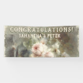 アンティークバラエレガントソフトピンク水カラーフローラ 横断幕 (横)