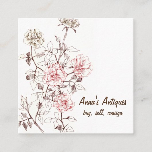 アンティークバラズマウブチョコレートブラウン スクエア名刺 (正面)