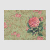 アンティークバラデカッページ&ティッシュペーパーピンク&セージ 薄葉紙 (正面)