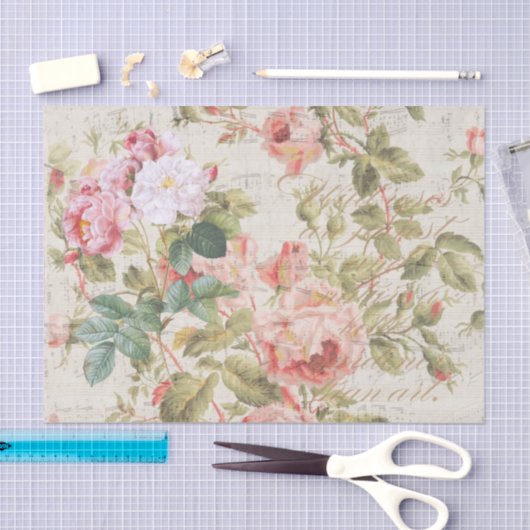 アンティークバラデコページ&ティッシュペーパーピンク 薄葉紙 (クラフト)