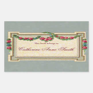 アンティークバラフレーム蔵書票 長方形シール