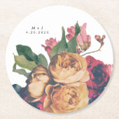 アンティークバラボタニカルフェテ結婚のテーブルコースター ラウンドペーパーコースター (正面)