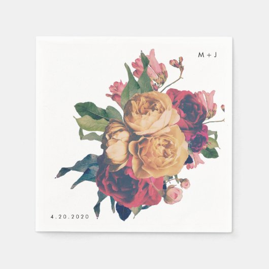 アンティークバラボタニカルフェテ結婚のテーブルナプキンス スタンダードカクテルナプキン (正面)