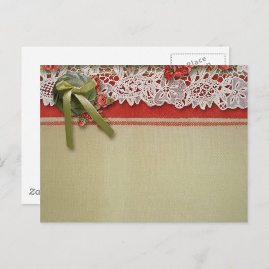 アンティークバラレースレッ素朴ドバーラビクトリアンップ インビテーションポストカード (正面/裏面)