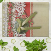 アンティークバラレースレッ素朴ドバーラビクトリアンップ キッチンタオル (折り畳み)