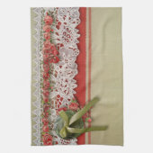 アンティークバラレースレッ素朴ドバーラビクトリアンップ キッチンタオル (縦)