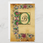 アンティークバラ中世フローラパーチメントモノグラム 便箋 (正面/裏面)