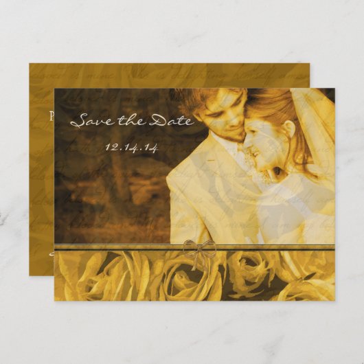 アンティークバラ写真と日付を保存する 案内ポストカード (正面/裏面)