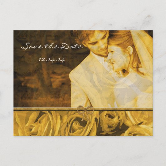 アンティークバラ写真と日付を保存する 案内ポストカード (正面)