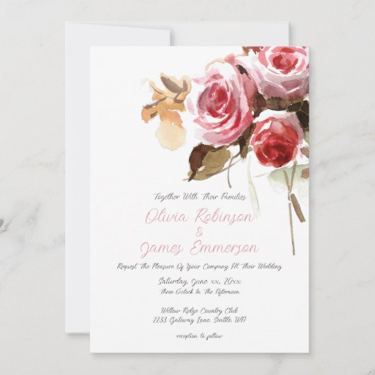 アンティークバラ水の色ソフトピンク結婚ズ 招待状 (正面)