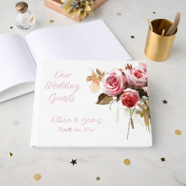 アンティークバラ水彩ピンクウェディングレセプション ゲストブック