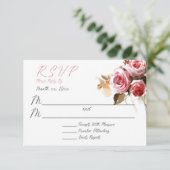 アンティークバラ水彩ピンク結婚ズ 出欠カード (スタンド正面)