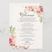 アンティークバラ結婚の旅程 – ゲストアジェンダ プログラム (正面/裏面)