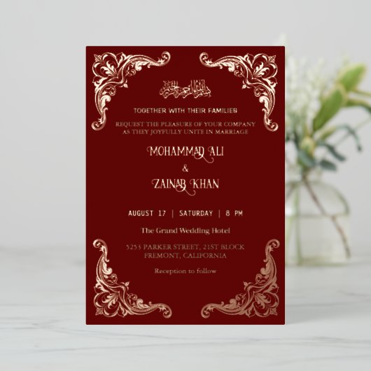 アンティークバラ金ゴールドフレームイ結婚スラーム 箔招待状 (立ち正面)