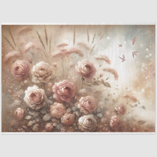 アンティークバラ18lbデコページティッシュペーパー 薄葉紙 (正面)