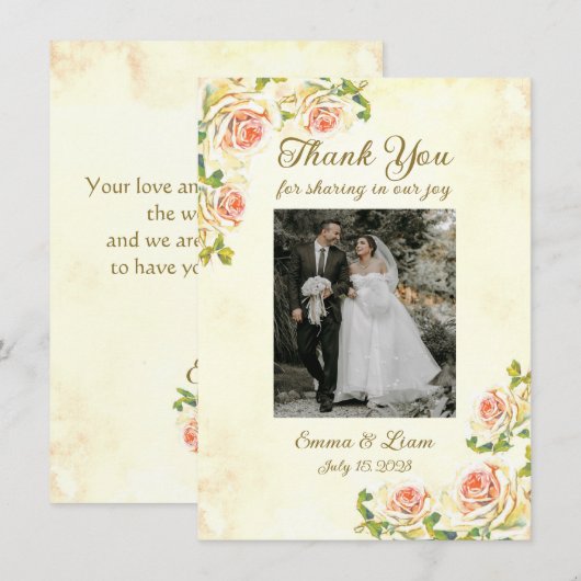 アンティークバラ4.5 x 6.25フラットサンキューカード サンキューカード (正面/裏面)