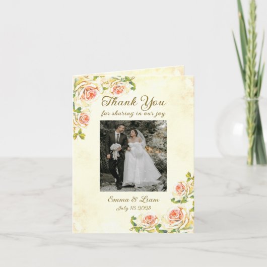 アンティークバラ4 x 5.6折り曲げサンキューカード サンキューカード (正面)