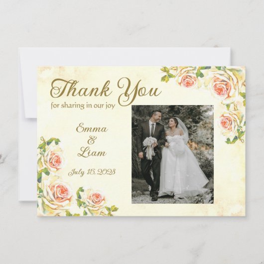 アンティークバラ6.25 x 4.5フラットサンキューカード サンキューカード (正面)