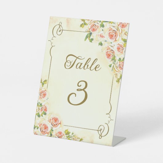 アンティークバラ6 x 8テーブル番号台座記号 台座サイン (正面)