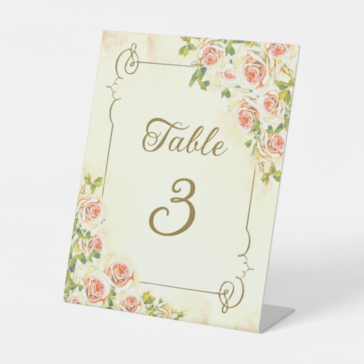 アンティークバラ8 X 10テーブル番号台座記号 台座サイン (正面)