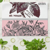 アンティークバラ – お好みの文字ピンク キッチンタオル (折り畳み)