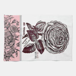アンティークバラ – お好みの文字ピンク キッチンタオル