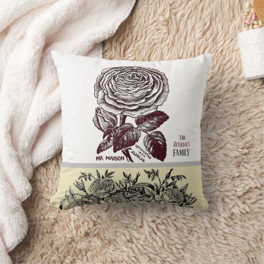 アンティークバラ – お客様の選択文字 クッション (ブランケット)