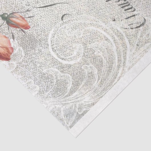 アンティークバラ、刻印された巻物とスクリプトの切り離し 薄葉紙 (詳細)