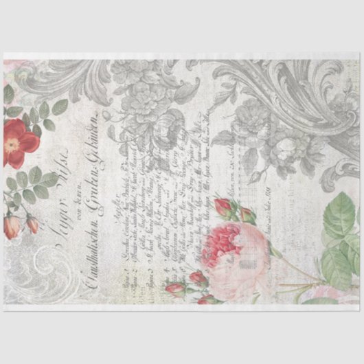 アンティークバラ、刻印された巻物とスクリプトの切り離し 薄葉紙 (正面)