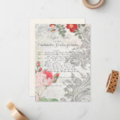 アンティークバラ、刻印された巻物とスクリプト ノートカード (正面/裏面インサイチュ)