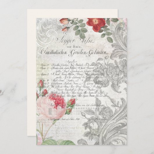 アンティークバラ、刻印された巻物とスクリプト ノートカード (正面/裏面)