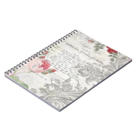 アンティークバラ、刻印された巻物とスクリプト ノートブック (左側)