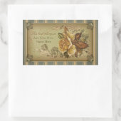 アンティークバラ（緑）蔵書票 長方形シール (バッグ)