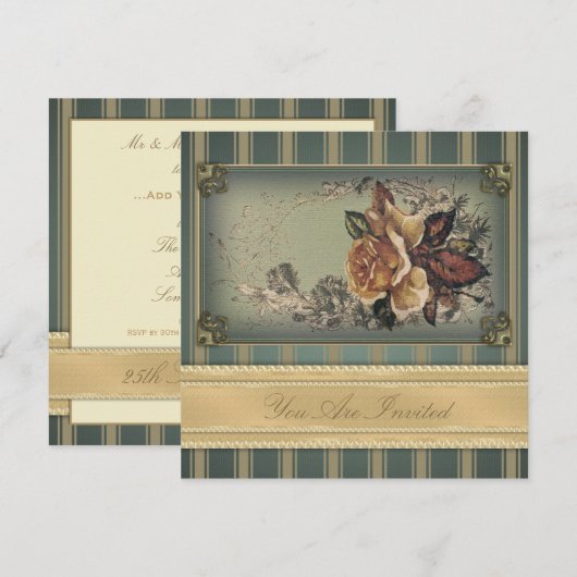 アンティークバラ(青) 招待状 (正面/裏面)