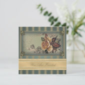 アンティークバラ（青） 招待状 (スタンド正面)